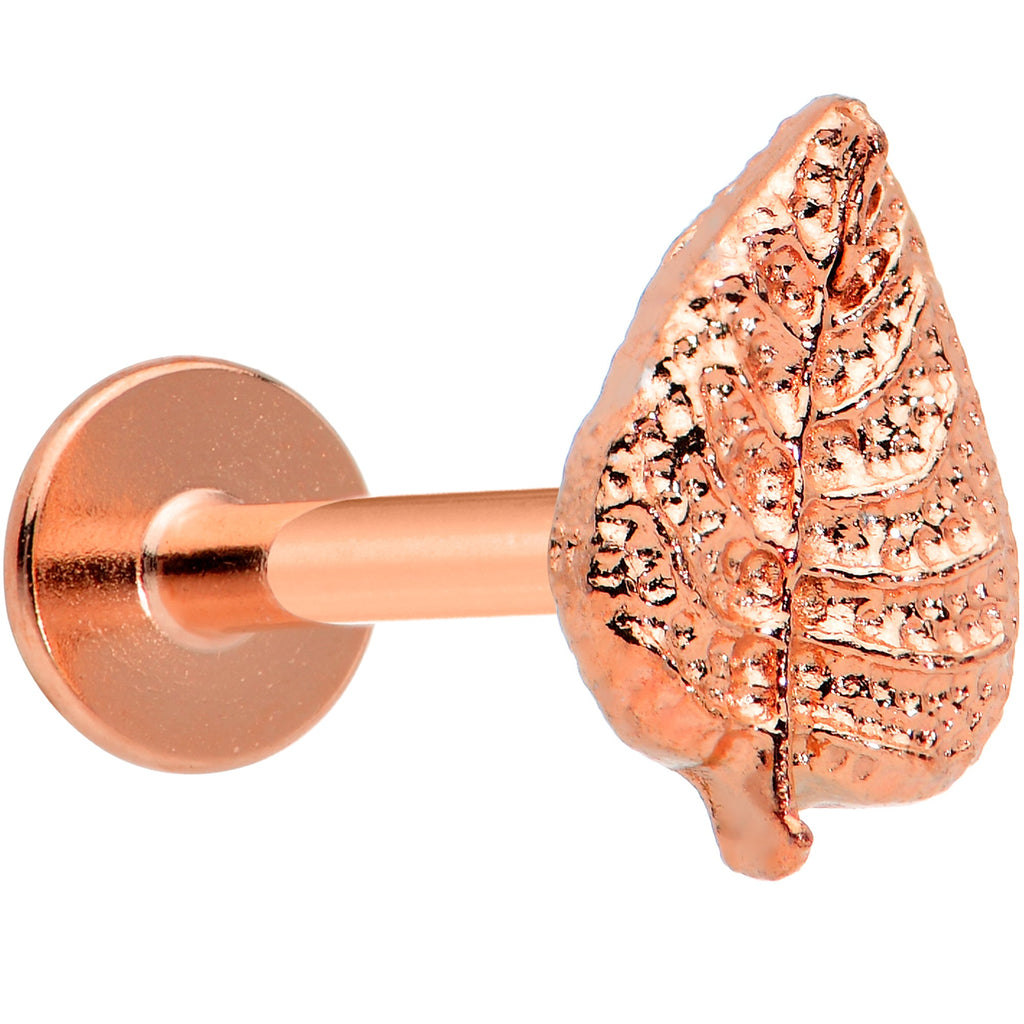 16G 5/16 Rose Gold Tone Autumn Textured Leaf Labret Monroe Tragus