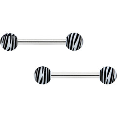 14G 9/16 Matte White Zebra Stripe Barbell Nipple Ring Set