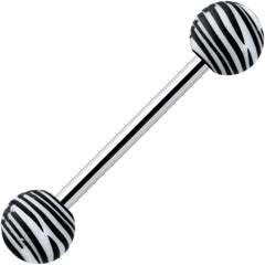 Matte White Zebra Stripe Barbell Tongue Ring