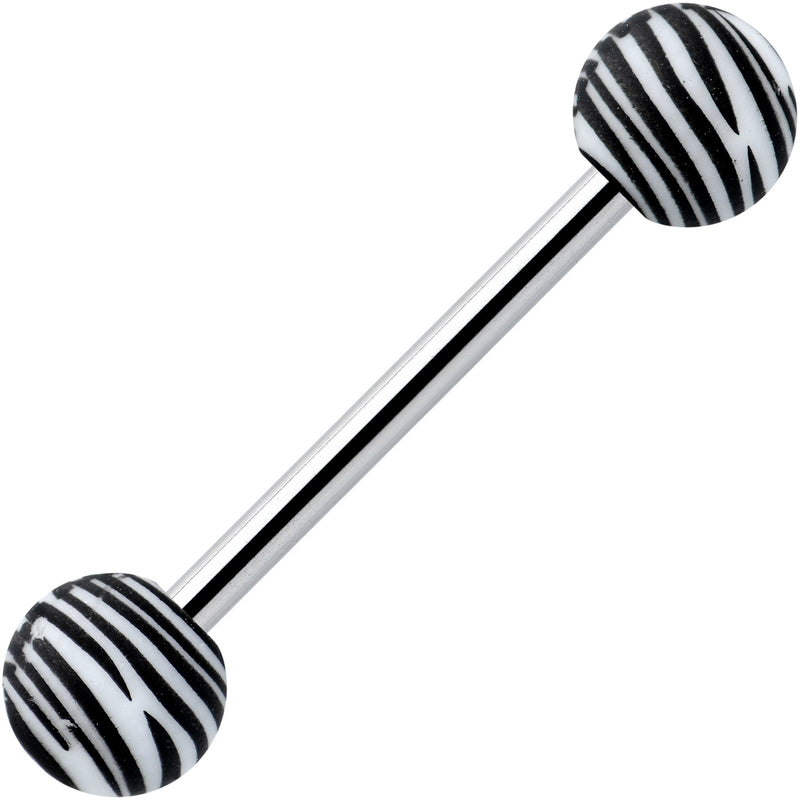 Matte White Zebra Stripe Barbell Tongue Ring