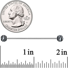 14G Matte White Zebra Stripe Industrial Barbell 38mm