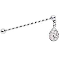 14G Rose Quartz Drop Tree Dangle Industrial Barbell 38mm