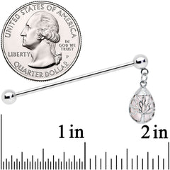 14G Rose Quartz Drop Tree Dangle Industrial Barbell 38mm