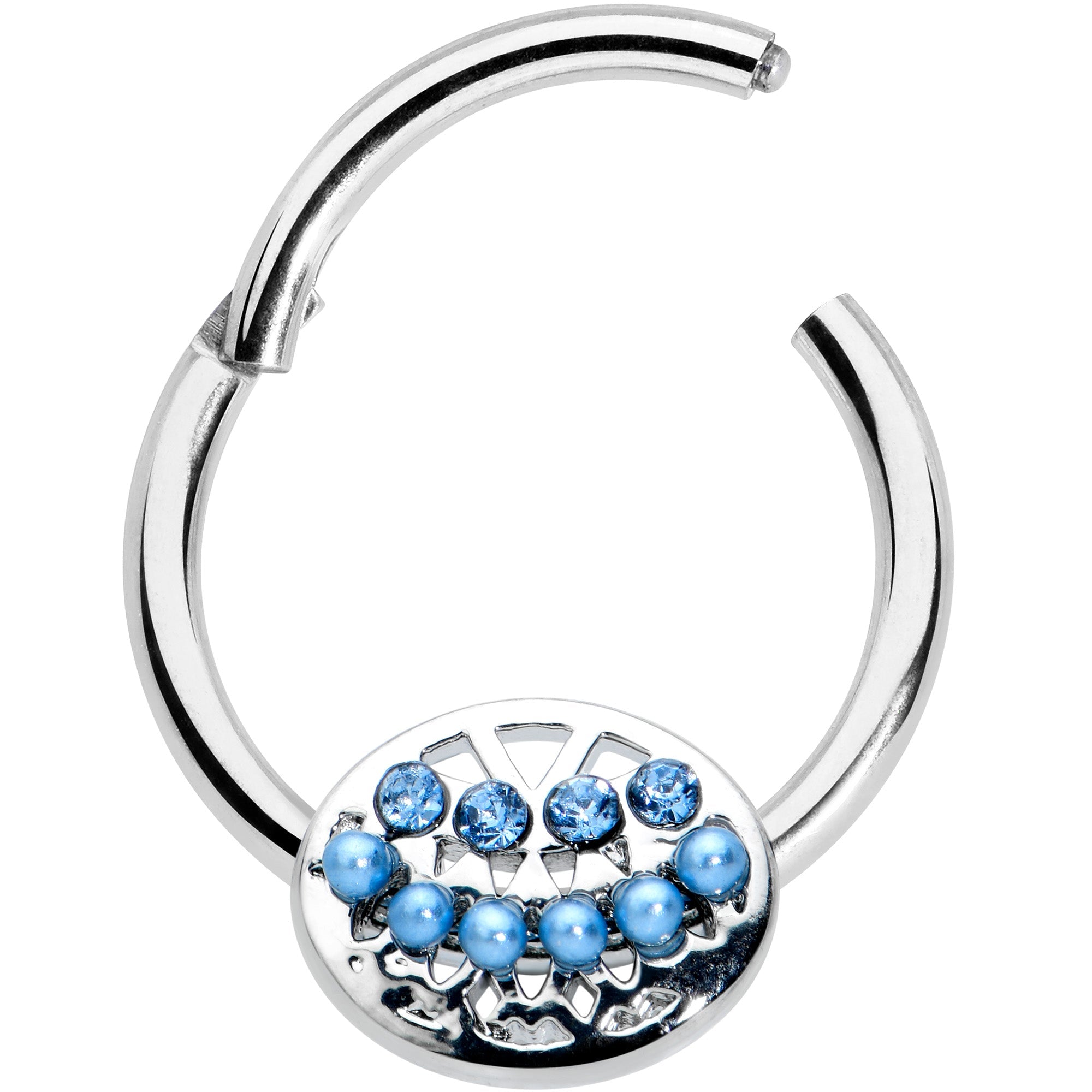 16G 3/8 Blue Gem Geometric Blues Hinged Circular Ring