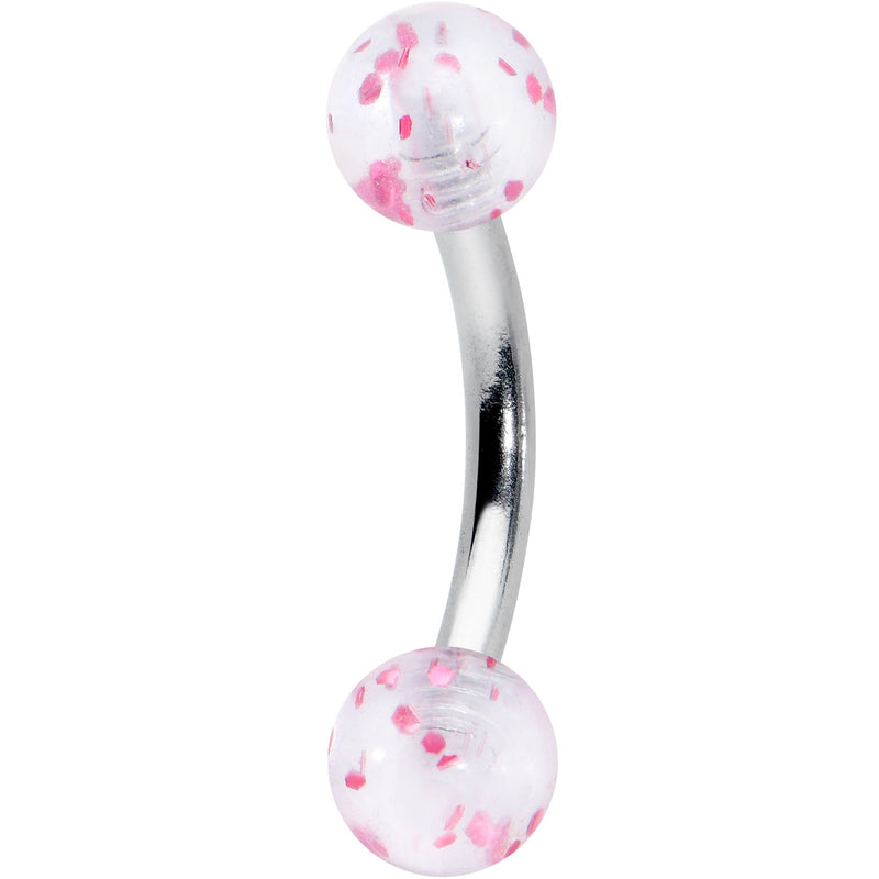 16G 5/16 Clear Pink Glitter Ends Curved Eyebrow Ring