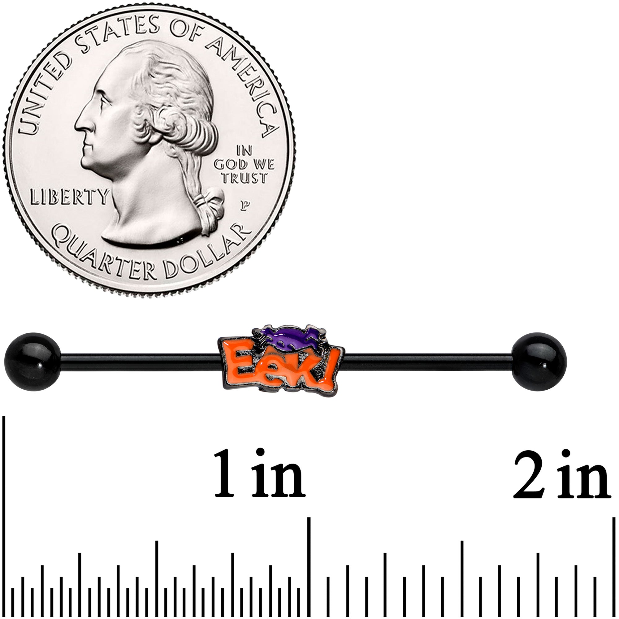 14G Black Eek Purple Spider Halloween Industrial Barbell 38mm