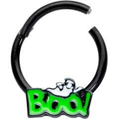 16G 3/8 Black Green Boo Smile Ghost Halloween Hinged Segment Ring