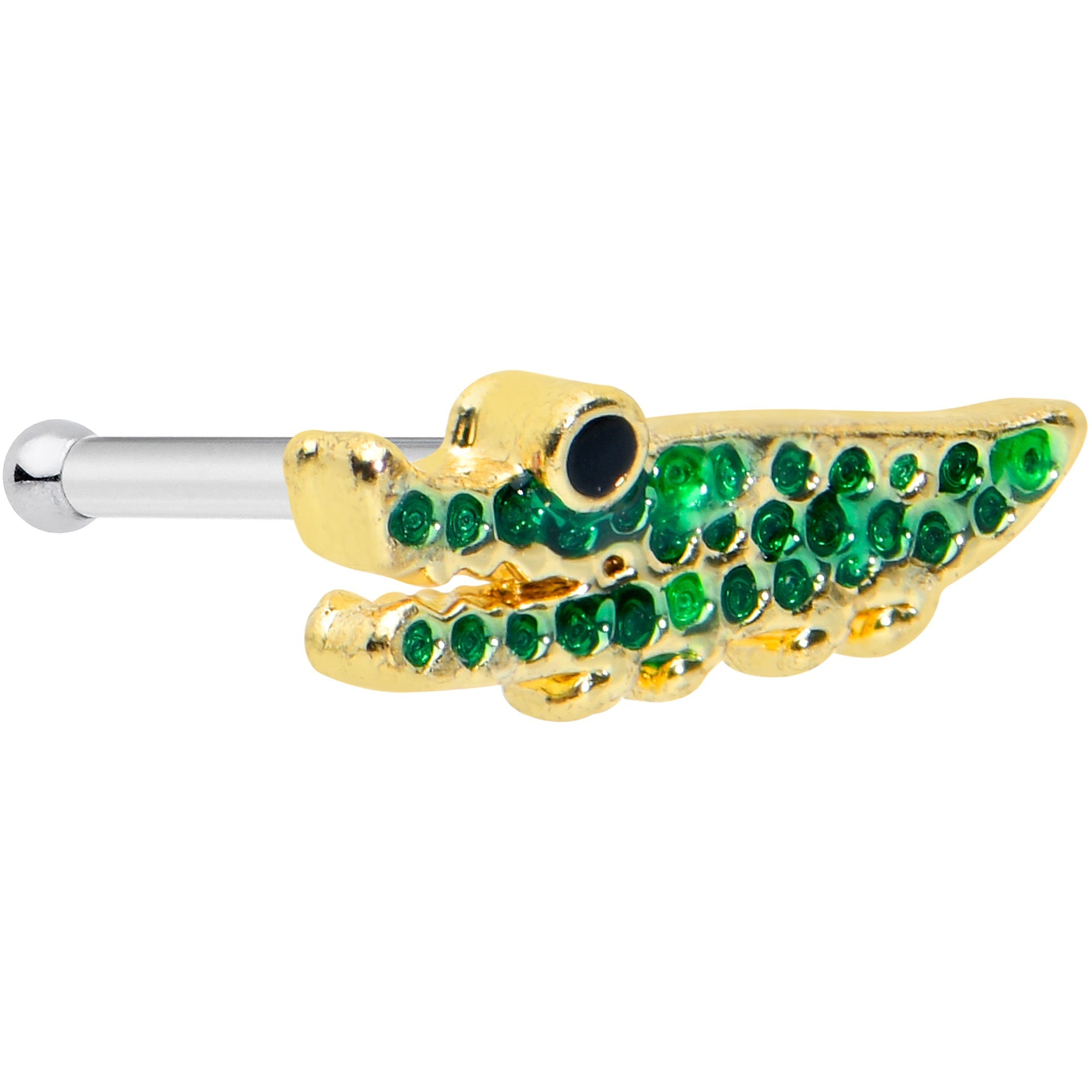 20G 1/4 Black Green Gem Hungry Alligator Nose Bone