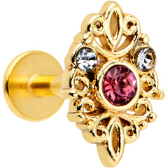 16G 1/4 Pink Clear Gem Gold Tone Lace Love Labret Monroe Tragus