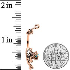 Blue Gem Rose Gold Tone Prowling Tiger Double Mount Belly Ring