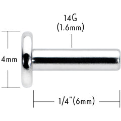 14G 1/4 G23 Titanium Threadless Post Only Labret Monroe Tragus
