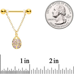 14G 9/16 Amethyst Gold Tone Drop Tree Chain Dangle Nipple Set