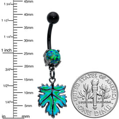 Green Synthetic Opal Black Fall Green Leaf Dangle Belly Ring
