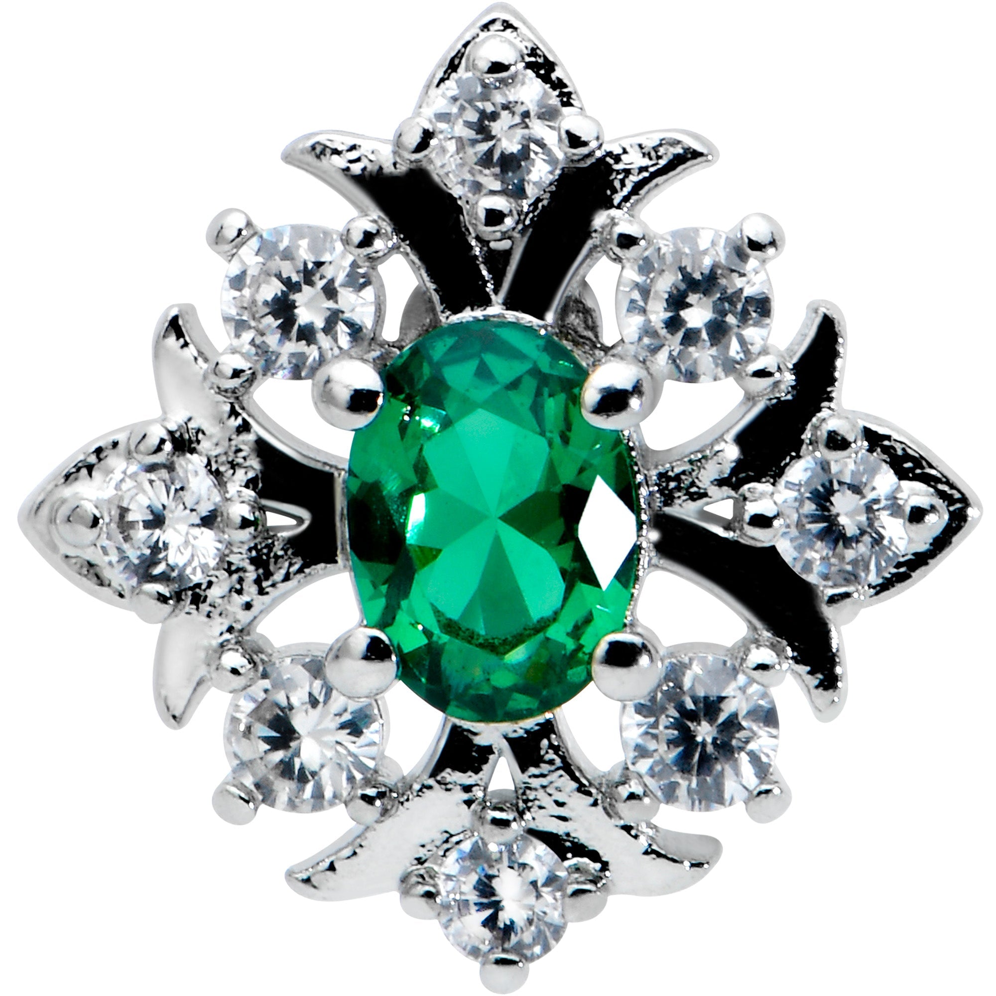 16G 1/4 Green Gem Ornate Art Deco Labret Monroe Tragus