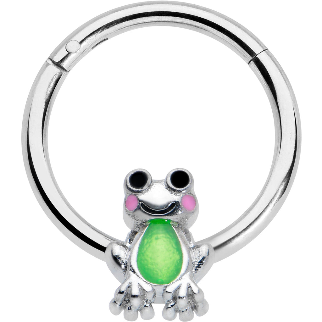 16G 3/8 Light Green Groovy Frog Hinged Segment Ring