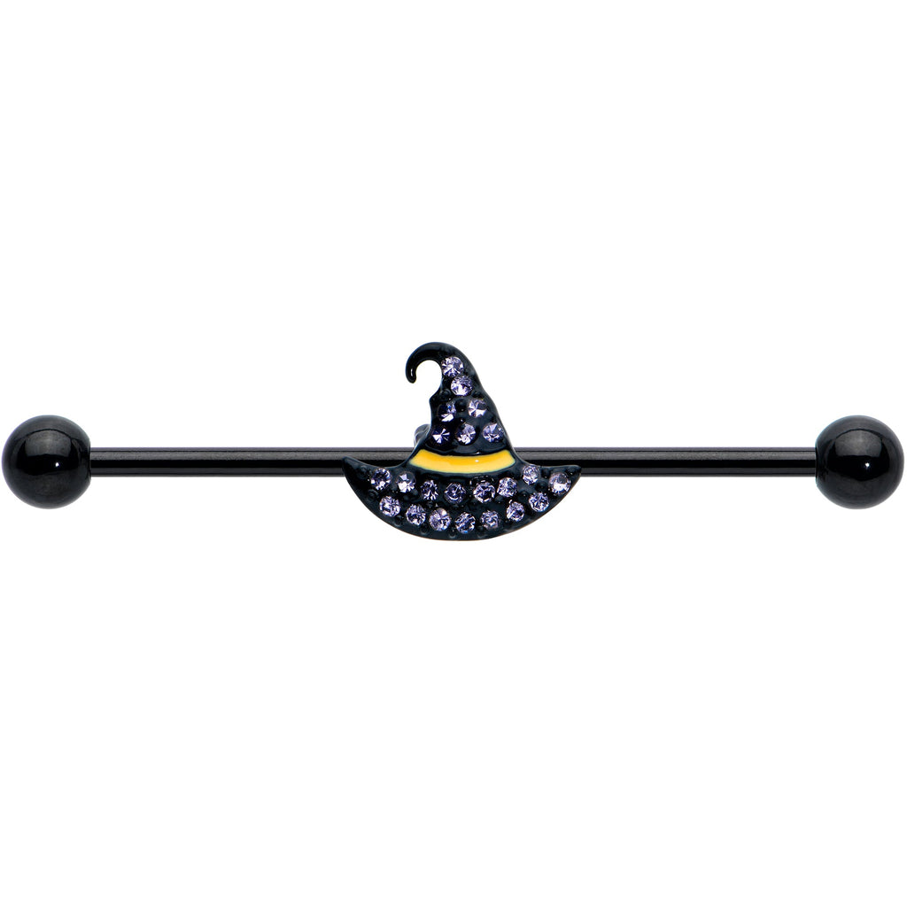 14G Clear Gem Black Witch Hat Halloween Industrial Barbell 38mm