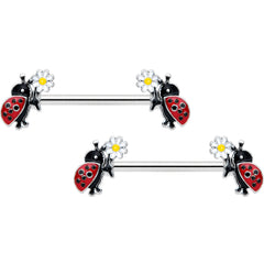 14G 1/2 Ladybug Daisy Flower Barbell Nipple Ring Set