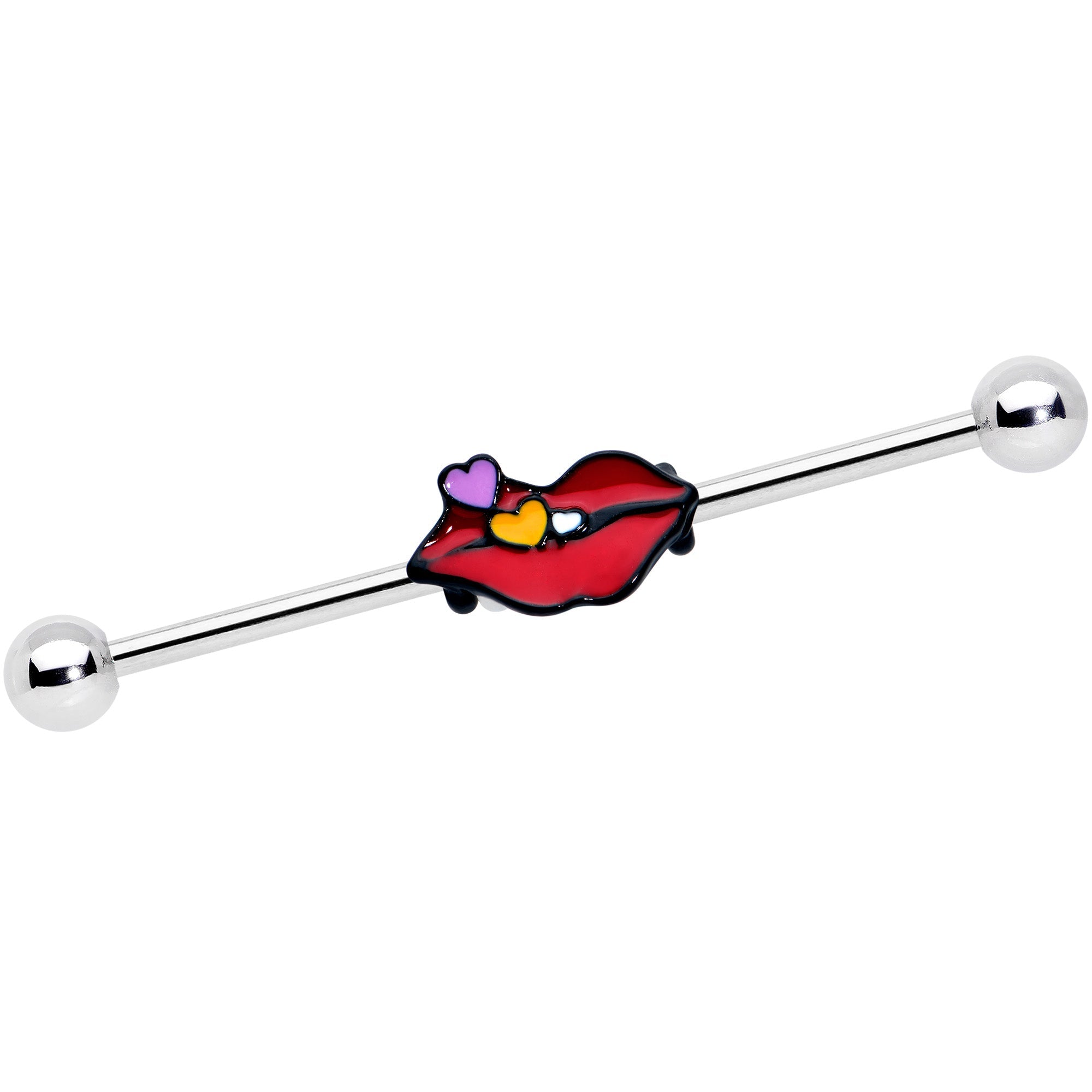 14G Black Cone End Lips Heart Industrial Barbell 38mm Set of 2