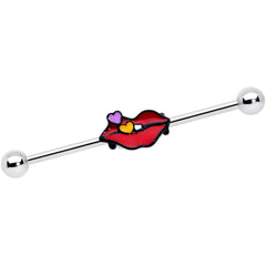 14G Black Cone End Lips Heart Industrial Barbell 38mm Set of 2