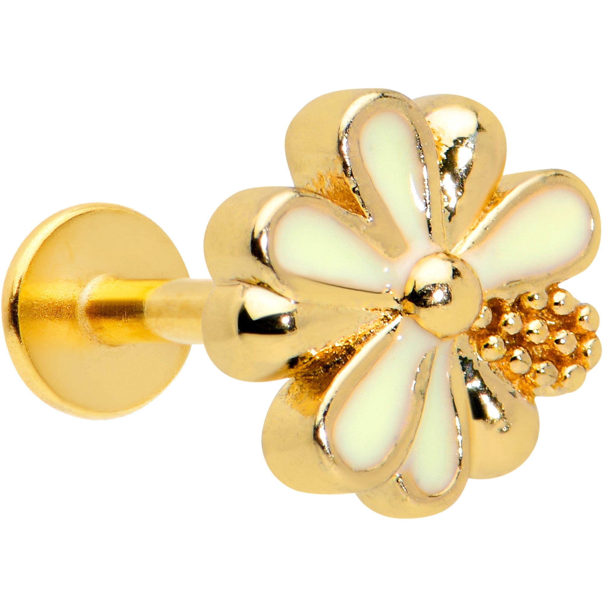 16G 5/16 Gold Hue White Texture Daisy Flower Labret Monroe Tragus