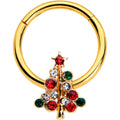 16G 3/8 Dazzline Gem Gold Tone Christmas Tree Hinged Segment Ring