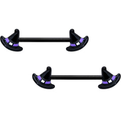 14G 5/8 Black Purple Band Witch Hat Halloween Nipple Ring Set