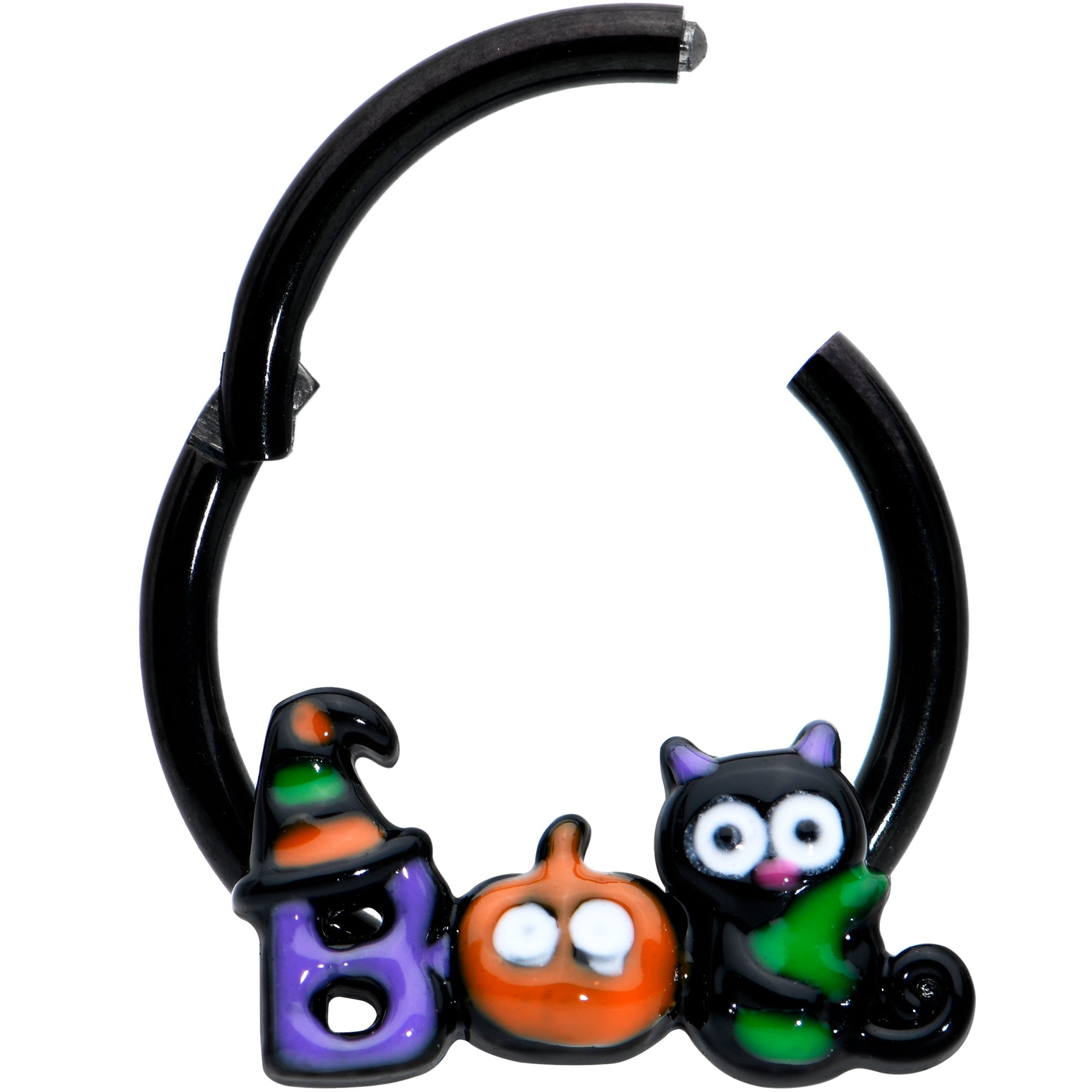 16G 3/8 Black Boo Party Halloween Hinged Segment Ring