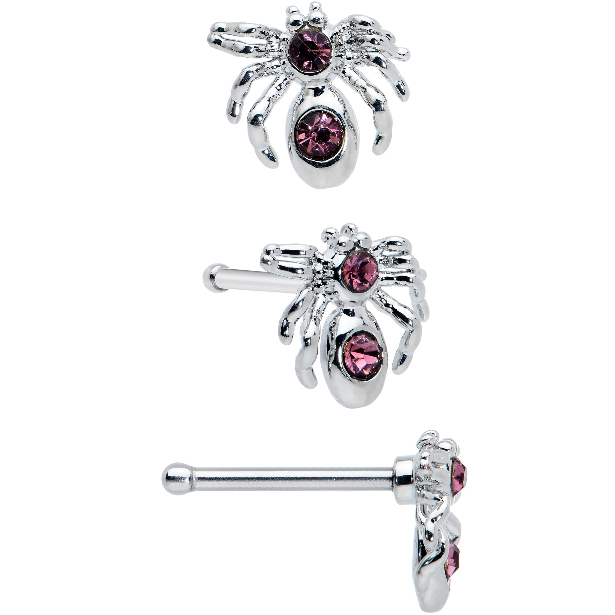 20G 1/4 Pink Gem Spider Witch Halloween Nose Bone Set of 3