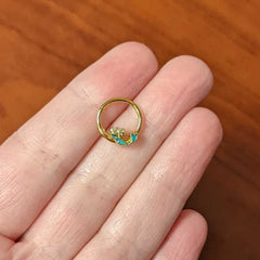 16G 3/8 Green Faux Opal Gold Hue Mermaid Hinged Segment Ring