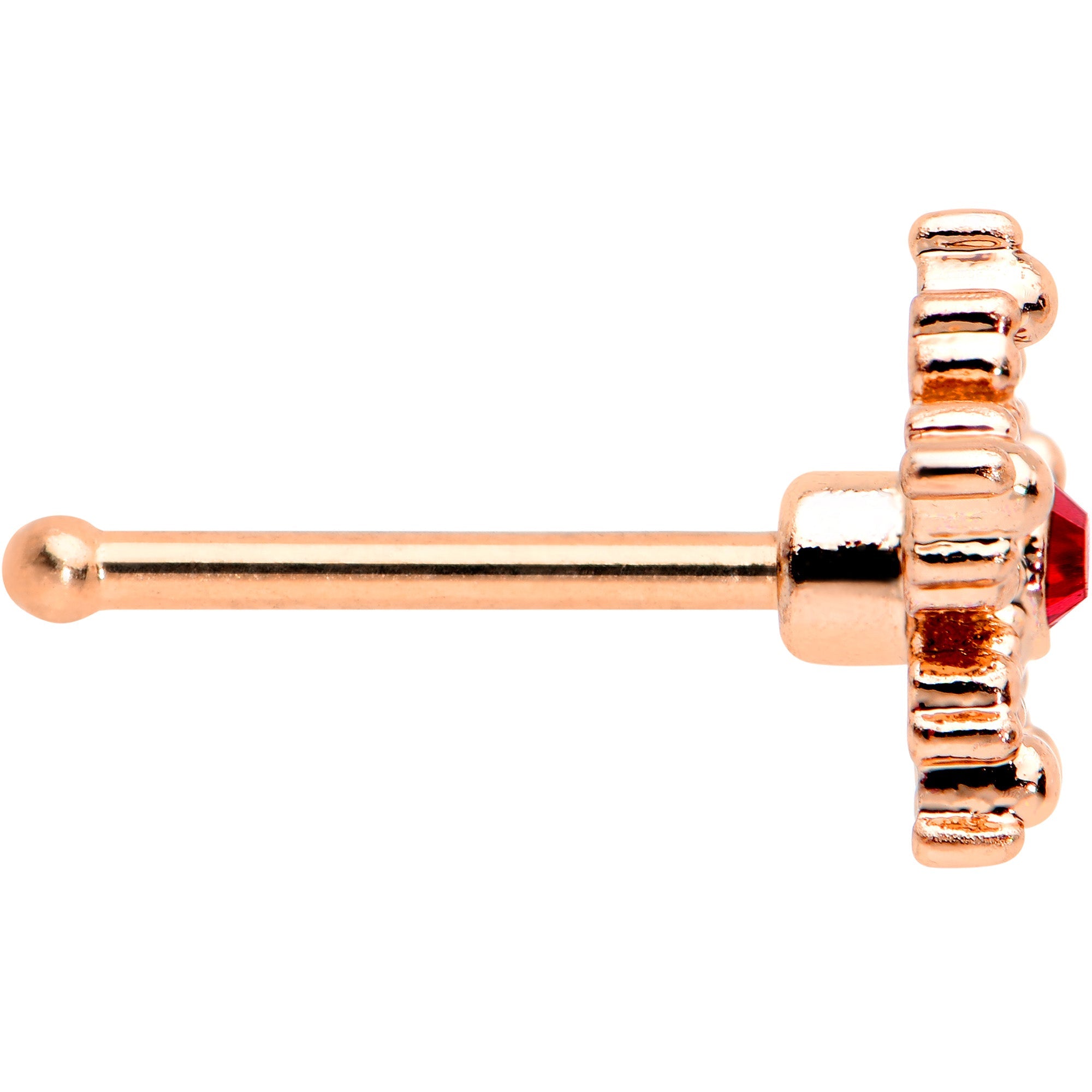 20G 1/4 Red Gem Rose Gold Tone Textured Snowflake Nose Bone