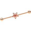 14G Red Gem Rosy Tone Texture Snowflake Industrial Barbell 38mm