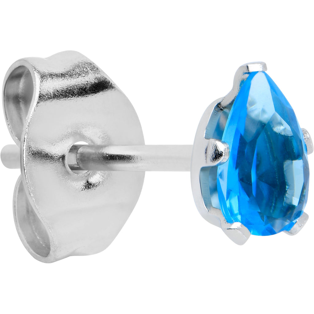 CZ Teardrop Aqua Stainless Steel Stud Earrings 3mm to 7mm