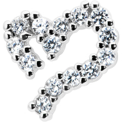 16G 1/4 Clear CZ Gem Half Heart Internally Threaded Labret Tragus