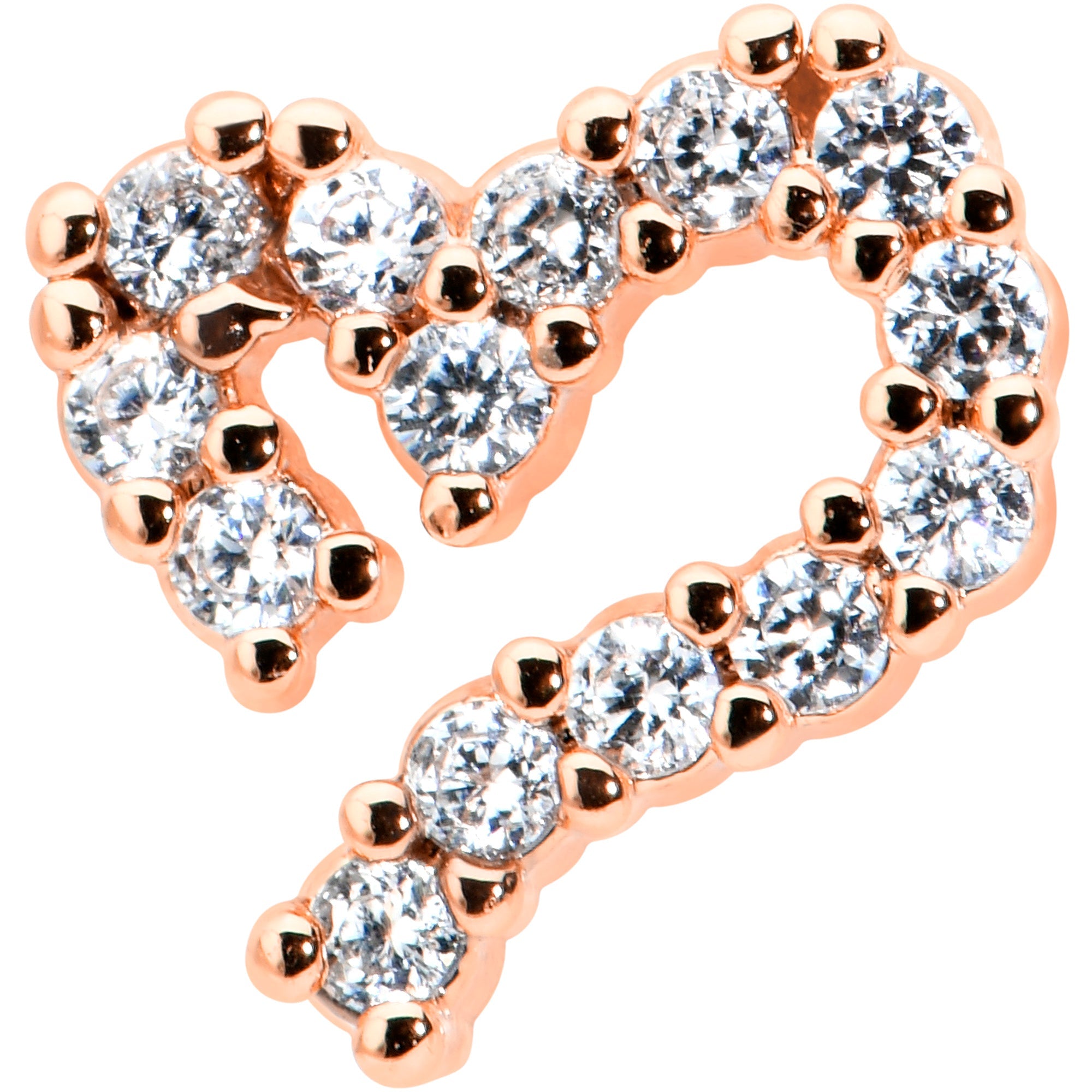16G 1/4 Clear CZ Rosy Hue Half Heart Internal Thread Labret Tragus