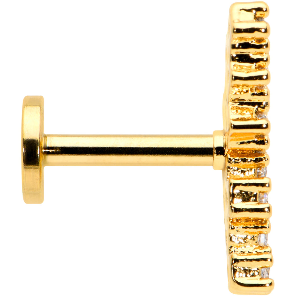 16G 1/4 CZ Gem Gold Hue Texture Arc Internal Thread Labret Tragus
