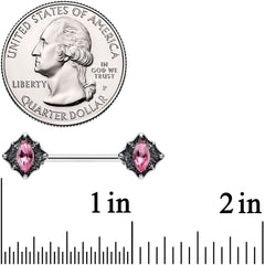 14G 9/16 Pink Gem Rhombus Retro Barbell Nipple Ring Set