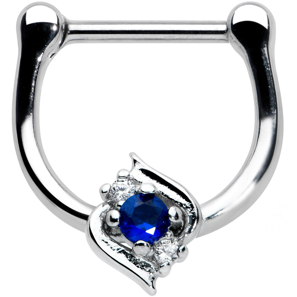 16G 5/16 Clear Blue Gem Oval Swirl Cartilage Clicker