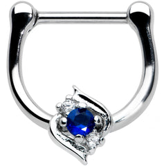 16G 5/16 Clear Blue Gem Oval Swirl Cartilage Clicker