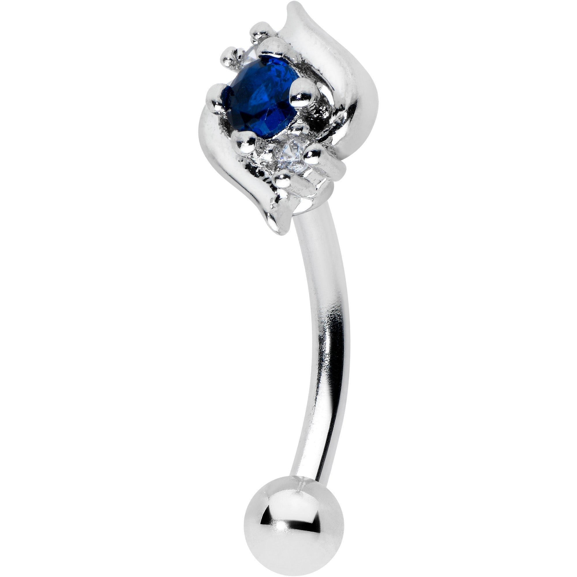 16G 5/16 Clear Blue Gem Oval Swirl Curved Eyebrow Ring
