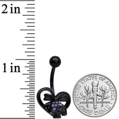 Purple Gem Black Heart Skull Bow Valentines Day Belly Ring