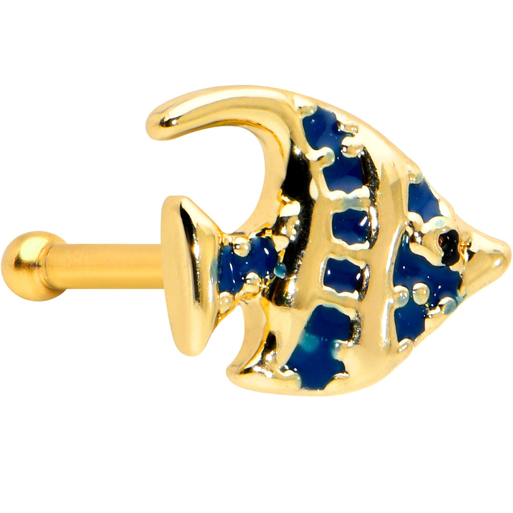 20G 1/4 Blue Gem Gold Tone Adorable Angelfish Nose Bone