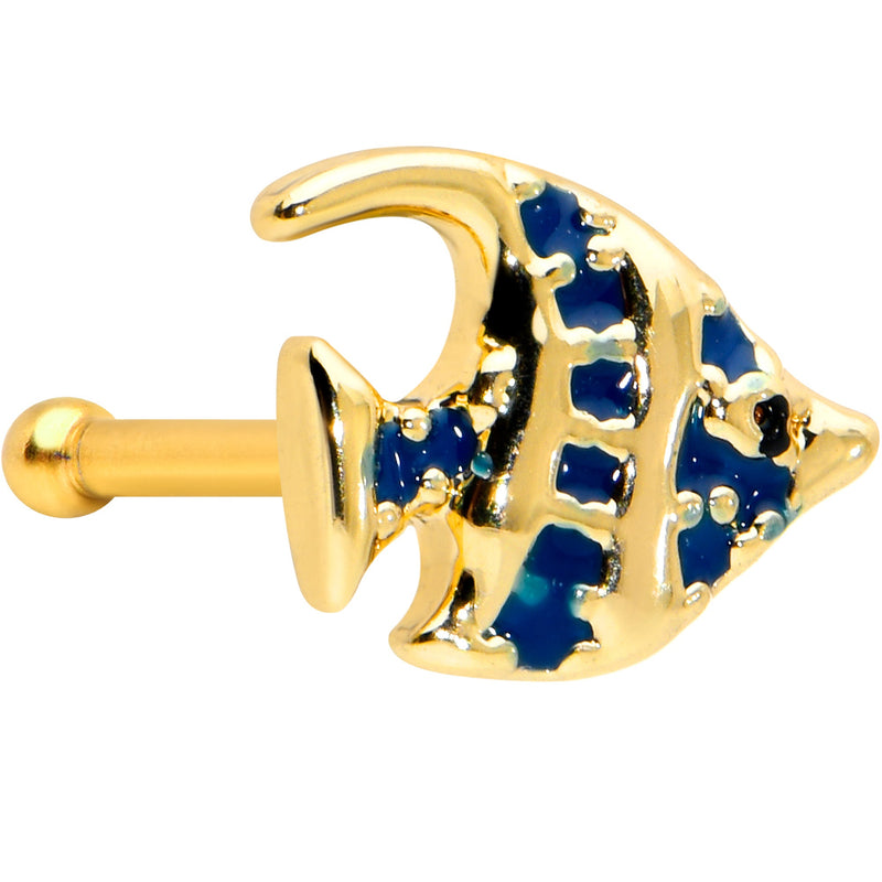 20G 1/4 Blue Gem Gold Tone Adorable Angelfish Nose Bone