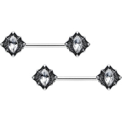 14G 9/16 Clear Gem Rhombus Retro Barbell Nipple Ring Set