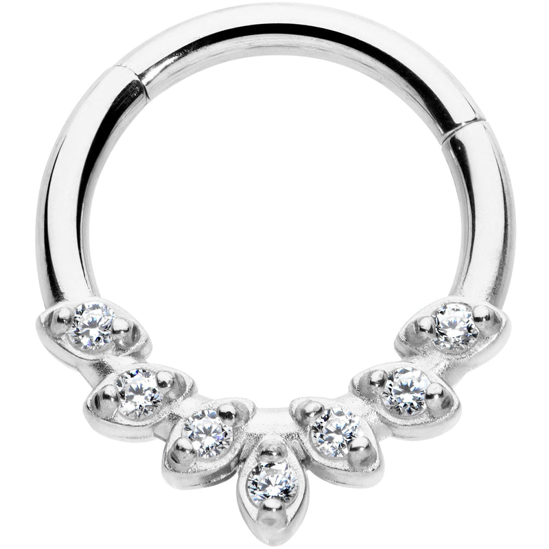 16G 5/16 Clear CZ Gem Seven Leaf Hinged Segment Ring