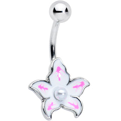 White Pearlescent Center Pink White Flower Belly Ring