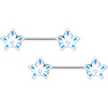 14G 9/16 Pearlescent Orb Flower Blue Barbell Nipple Ring Set