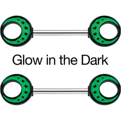 14G 9/16 Deep Green Moon Glow in the Dark Barbell Nipple Ring Set