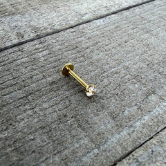 16G 5/16 Clear Gem Gold Tone Round Internal Thread Labret Tragus