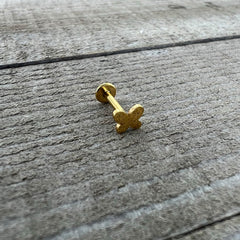 16G 5/16 Gold Tone Simple Butterfly Internal Thread Labret Tragus