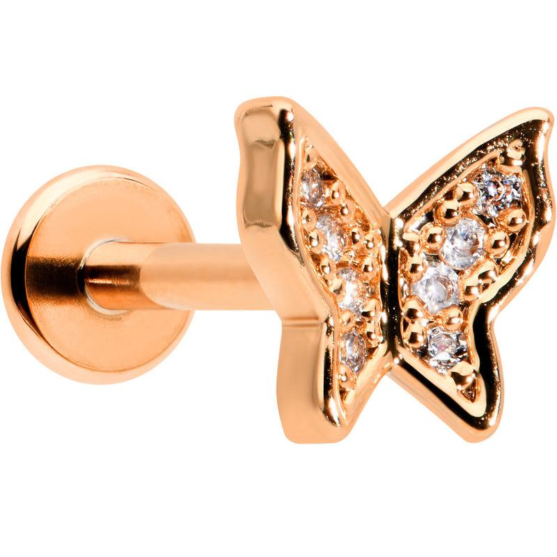 16G 5/16 Clear Gem Rosy Tone Butterfly Internally Threaded Labret